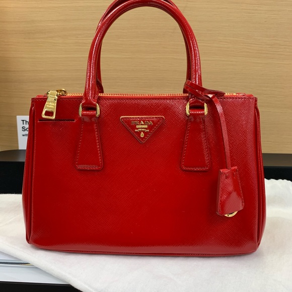 Prada Handbags - Prada  Small Saffiano Red Patent Leather crossbody